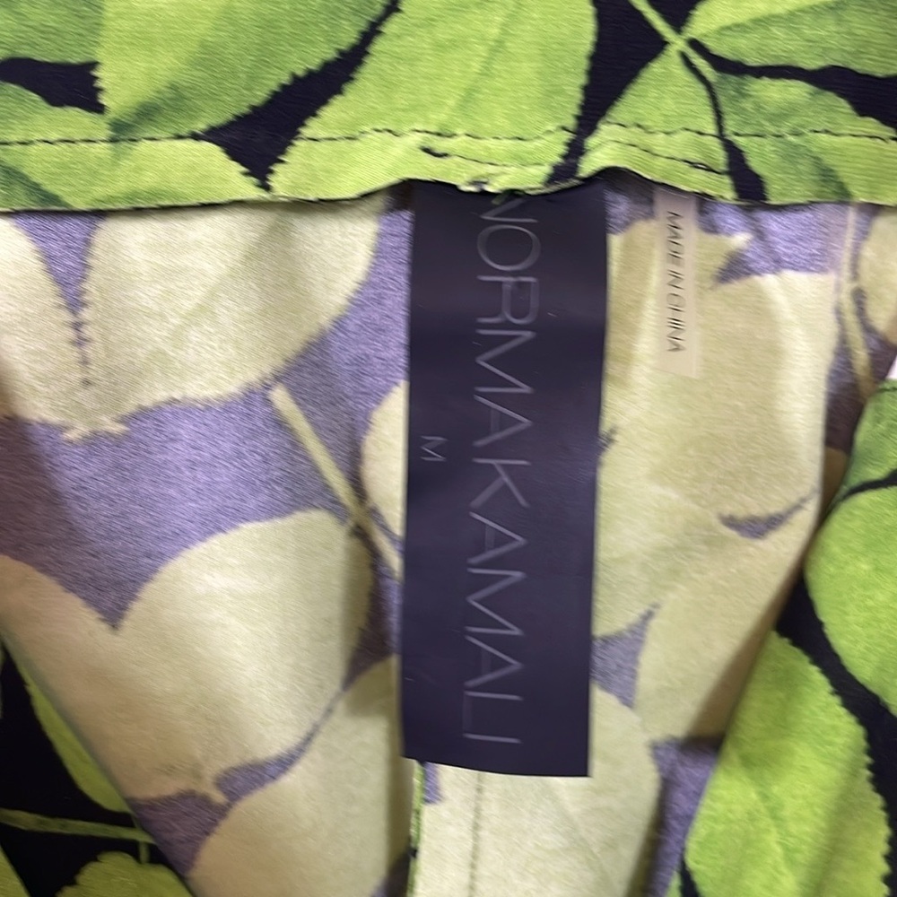 Norma Kamali Green Leaf Botanical Print Side Stripe Midi Pencil Skirt Size M - Picture 6 of 7